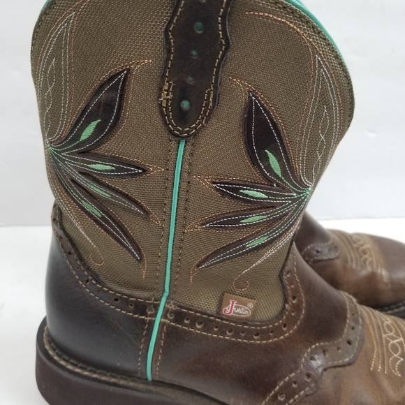 Justin Boots Brown and Aqua Cowgirl Boots - Picture 3 of 7